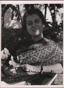 Indira Gandhi 7x9 vintage wire photo signed with COA: A 7x9 publicity press image original signed in fine ink with COA a slight crease exists in upper right corner affecting nothing