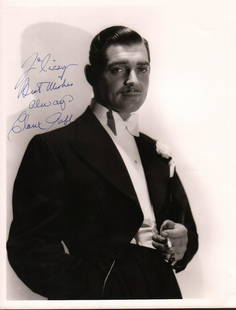 Clark Gable 11x14: A gorgeous vintage signed 11x14 of the famous actor of Gone with the Wind and so many films with COA signed in fountain pen ink for fan To Lizzy Best Wishes Always