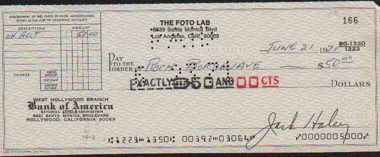 Jack Haley the Tin Man of Oz bank check (1 of 1)