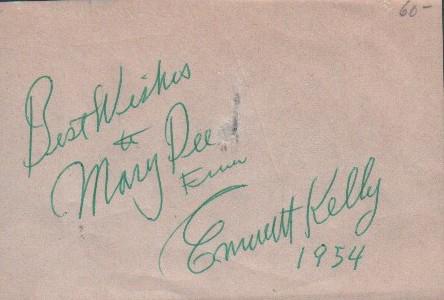 Emmett Kelley signed note (1 of 1)
