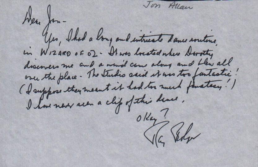 Ray Bolger histpric OZ content letter (1 of 1)