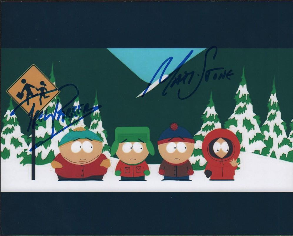 South Park: A color signed 8x10 by both creators Trey Parker and Matt Stone with COA