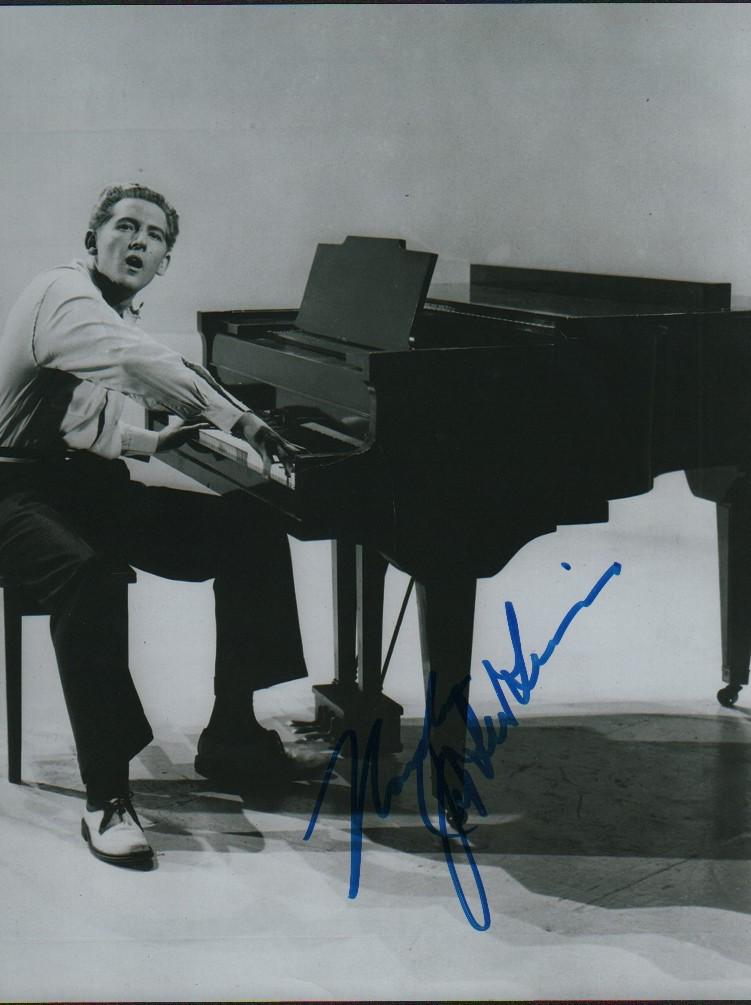 Jerry Lee Lewis: A bw at piano signed 8x10 by the Killer himself ! With COA