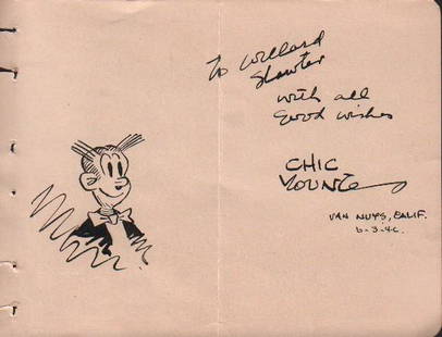 Chic Young Blondie Sketch: A dated 1940 original Dagwood sketch by cartoonist Chic Young who created the famed Blondie comic strip with COA