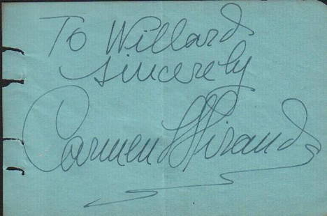 Carmen Miranda signature: A rare signature of the actress singer dancer known for the fruit topped hats with COA