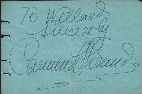 Carmen Miranda signature: A rare signature of the actress singer dancer known for the fruit topped hats with COA