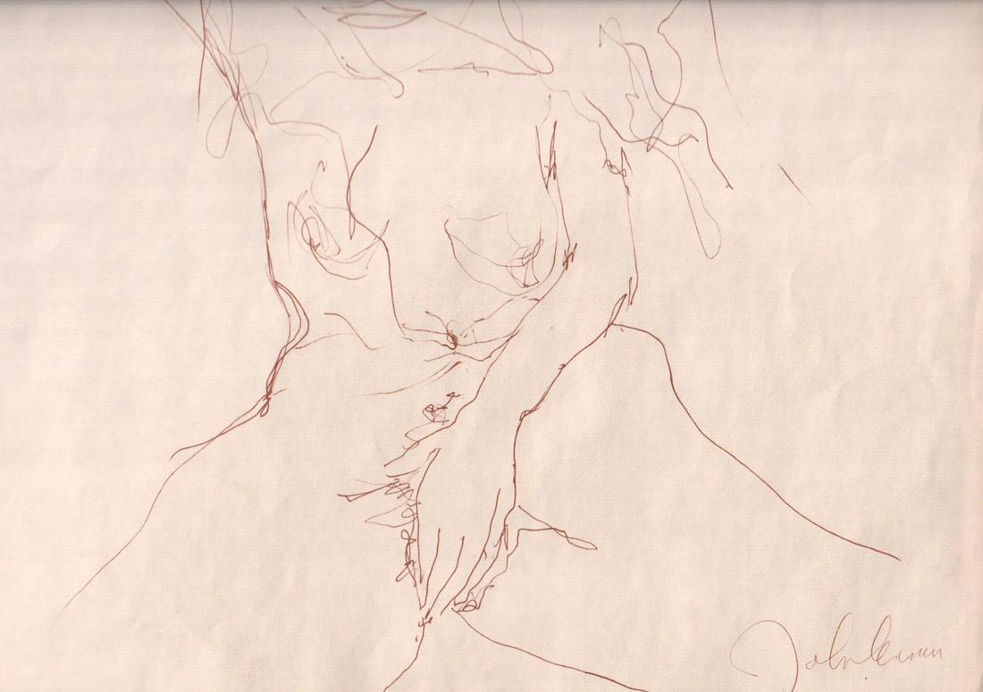 John Lennon Bag One lithograph: A limited edition original Bag One litho by John Lennon of an erotic sketch he did of he and Yoko NOT hand signed by him but rare nonetheless with COA