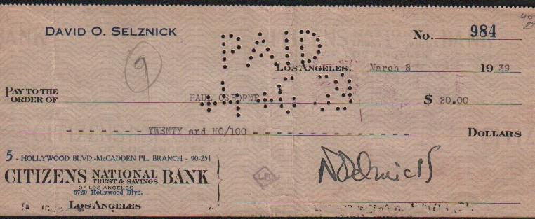 David O'Selznik rare check (1 of 1)