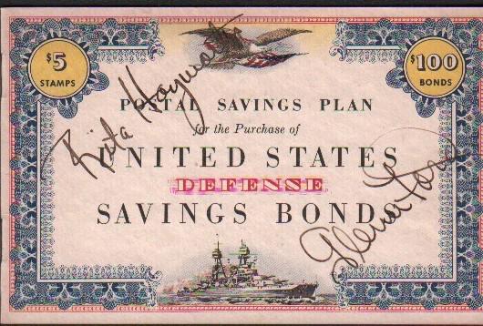 Rita Hayworth Glenn Ford US Liberty Bond signed (1 of 1)