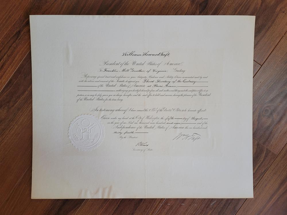 William H Taft US President signed document (1 of 1)