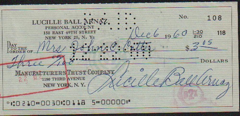 Lucille Ball bank check (1 of 1)
