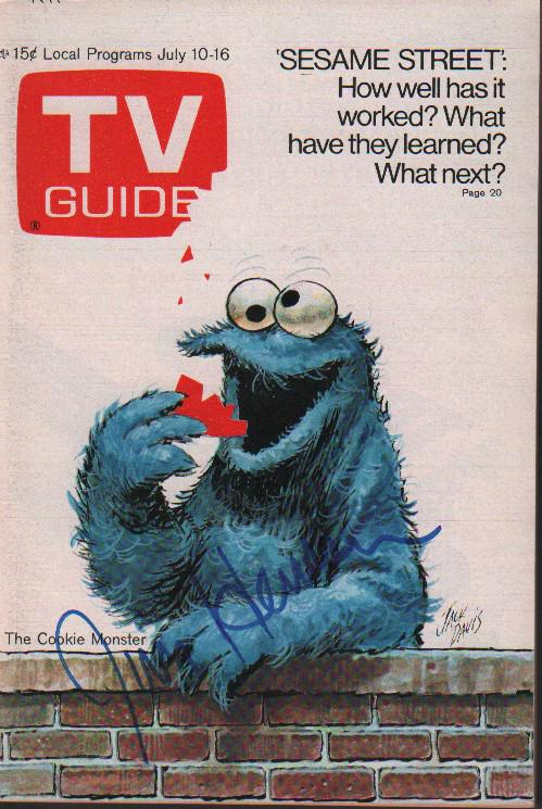 Jim Henson Signed TV Guide: A cookie Monster TV Guide cover signed by creator Jim Henson with COA