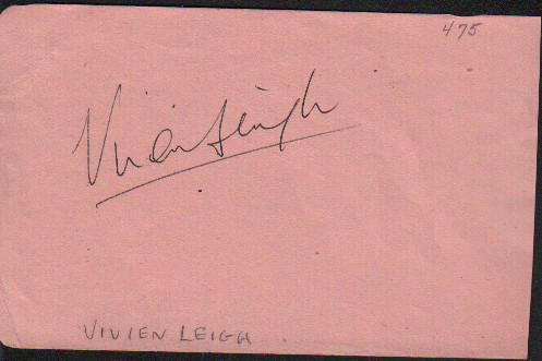 Vivien Leigh Signed Autograph Book Page GWTW: Rare signed autograph book page by Gone with the Wind star Vivien Leigh with COA