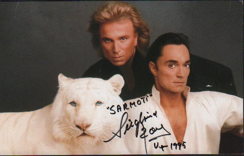 Siegfried and Roy Signed Postcard: A scarce 5x7 postcard image hand signed by the two deceased legends of magic with COA