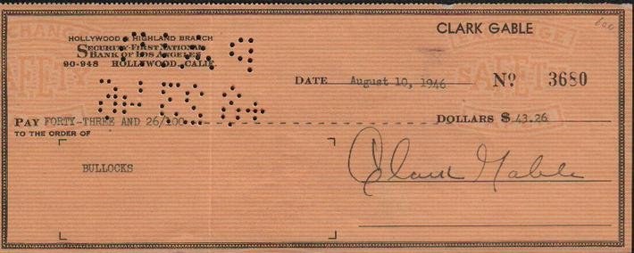 Clark Gable signed bank check (1 of 1)