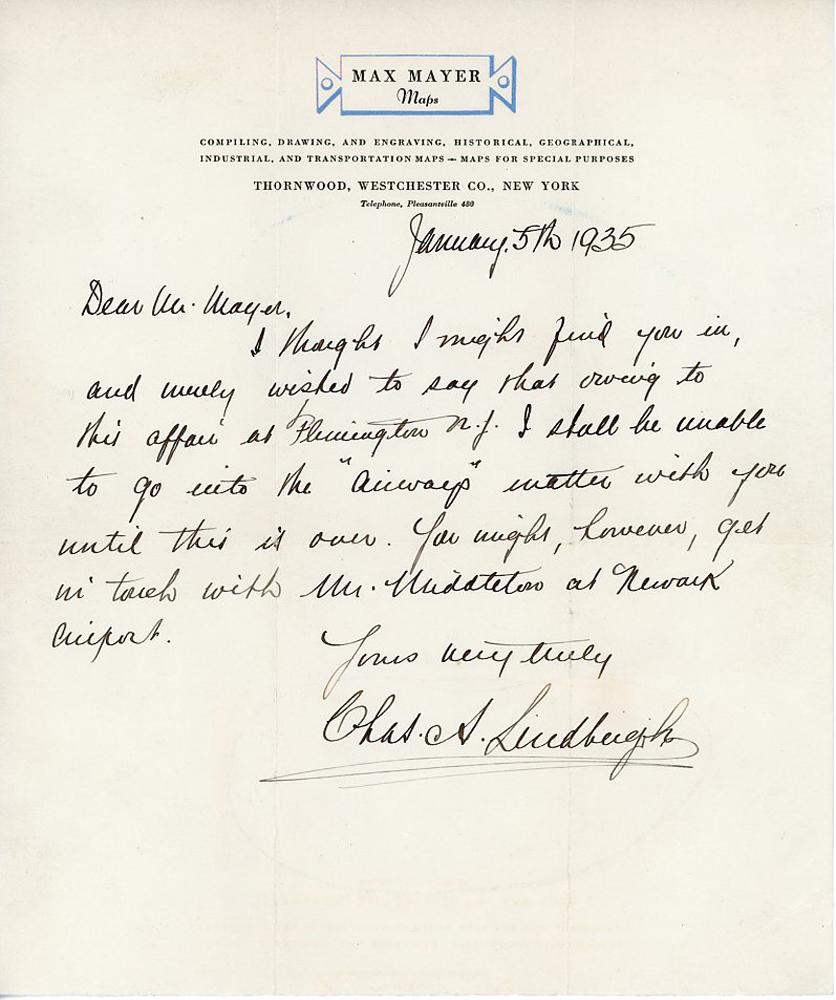 Charles Lindbergh Handwritten Letter (1 of 1)