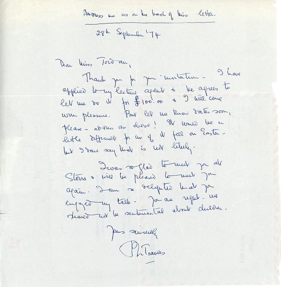 P.L. Travers Handwritten Letter (1 of 1)