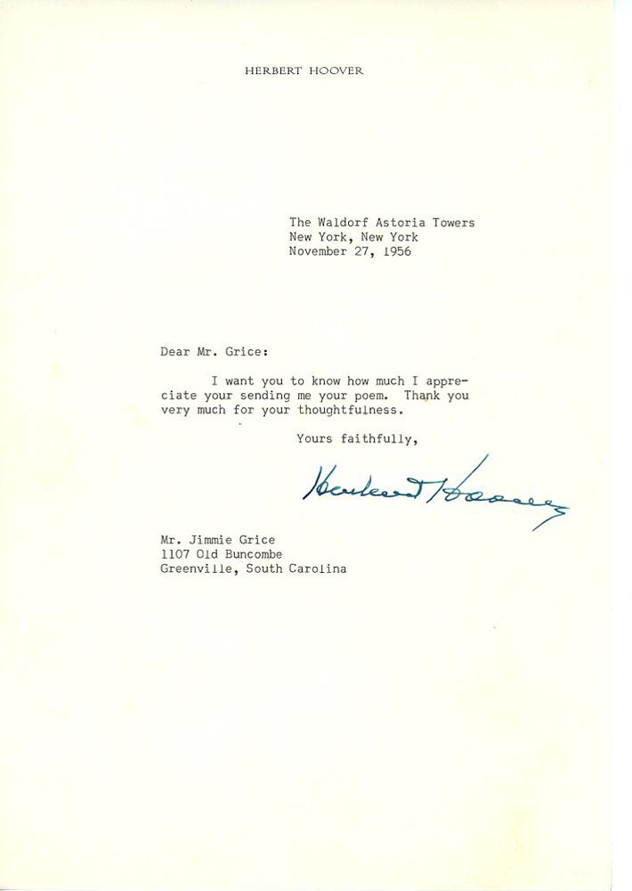 President Herbert Hoover Signed Letter (1 of 1)