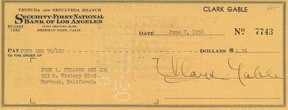 Clark Gable signed bank check (1 of 1)