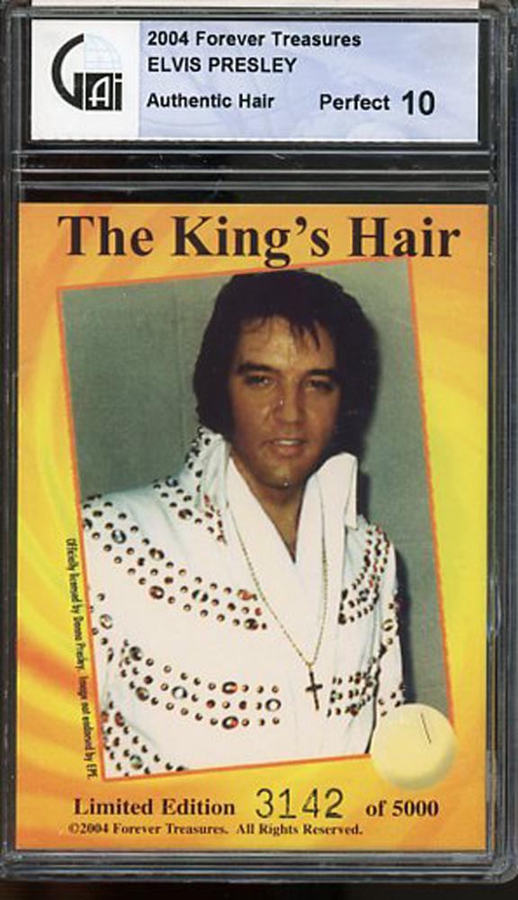 Elvis Presley strand of hair: The only documented by the family strand of Elvis hair in GAI slabb grared a perfect TEN with COA