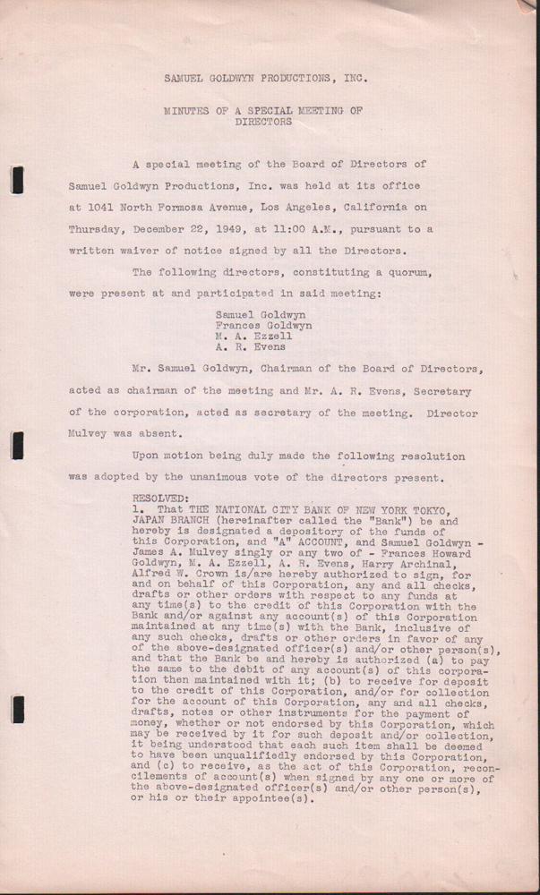 Samuel Goldwyn contract signed (1 of 2)