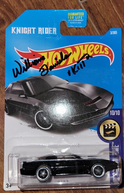 Knight Rider Hot Wheels car signed: A mint in package KITT card Hot Wheels car signed by voice William Daniels with COA