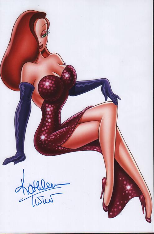 Kathleen Turner signed photograph: A color 11x14 signed under exclusive private signing with us as Jessica Rabbit with COA