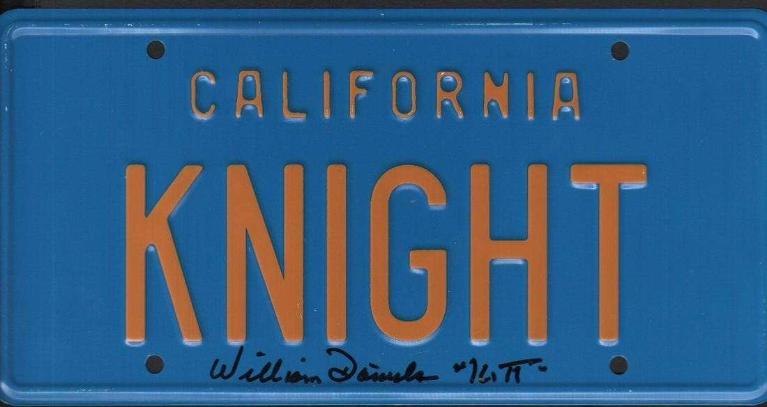 Knight Rider license tag signed: A metal embossed replica of the KITT car tag signed by voice William Daniels adding KITT with COA