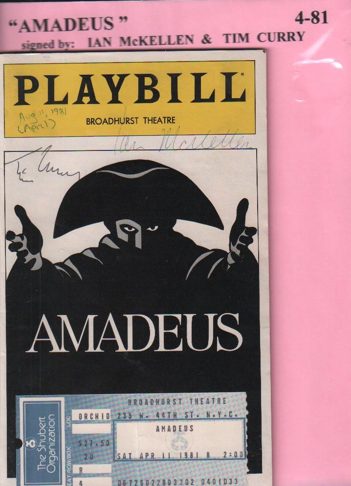 The Broadway debut signed on the cover of the playbill: The Broadway debut signed on the cover of the playbill by Tim Curry and Ian McKellan with original collectors ticket stub too with COA