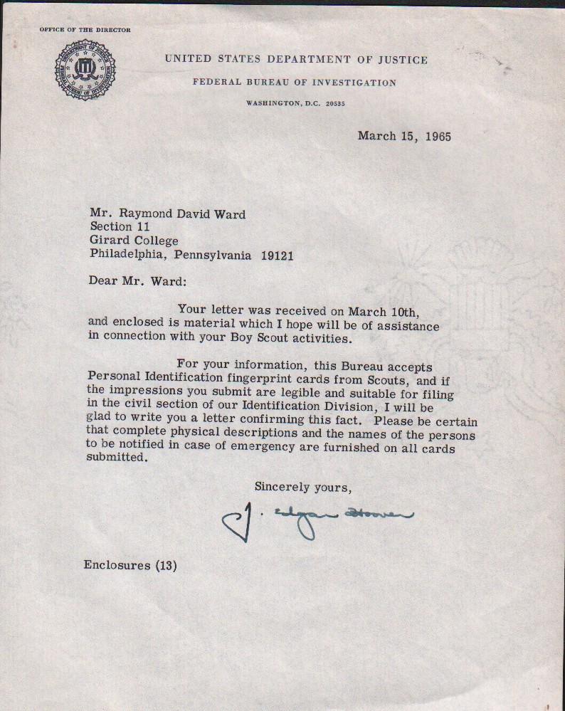 J Edgar Hoover signed letter (1 of 1)