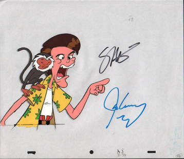 Pet Detective animation cel signed: A Rare animation production cel from Oet Detective cartoon series and matching pencil sketch SIGNED by Jim Carrey who created the character in the films AND BY Seth McFarland the Family Guy creator as