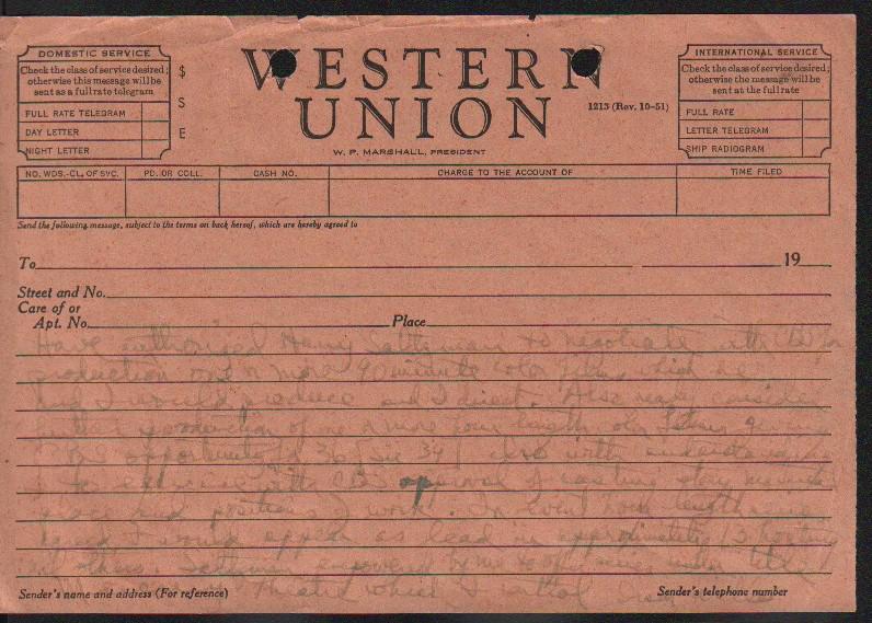Orson Welles signed telegram (1 of 1)
