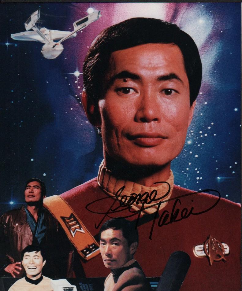 George Takai signed Star Trek photograph: A color collage signed 8x10 of him in his various Star Trek roles with COA