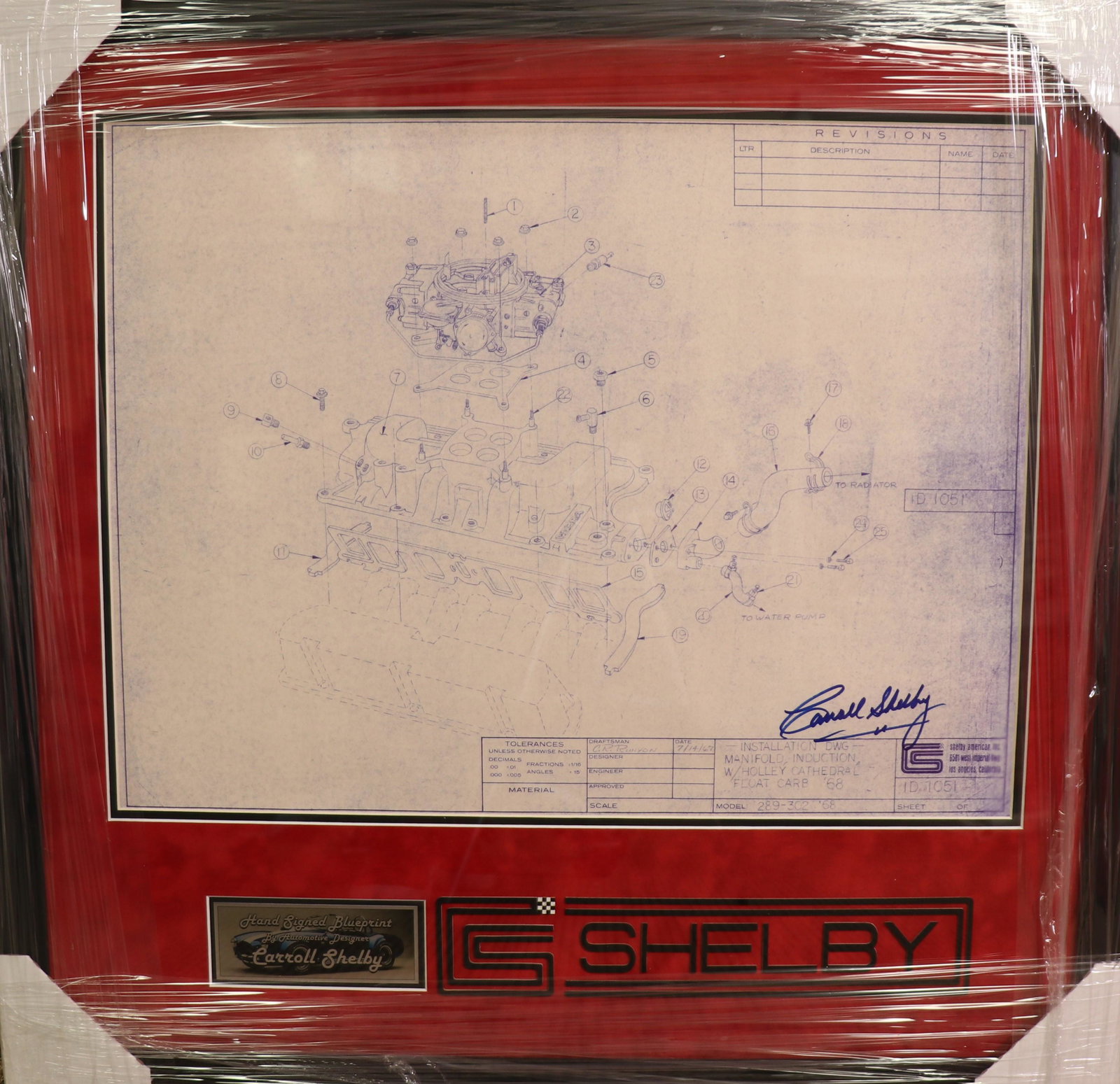Carroll Shelby Mustang blueprint signed framed (1 of 1)