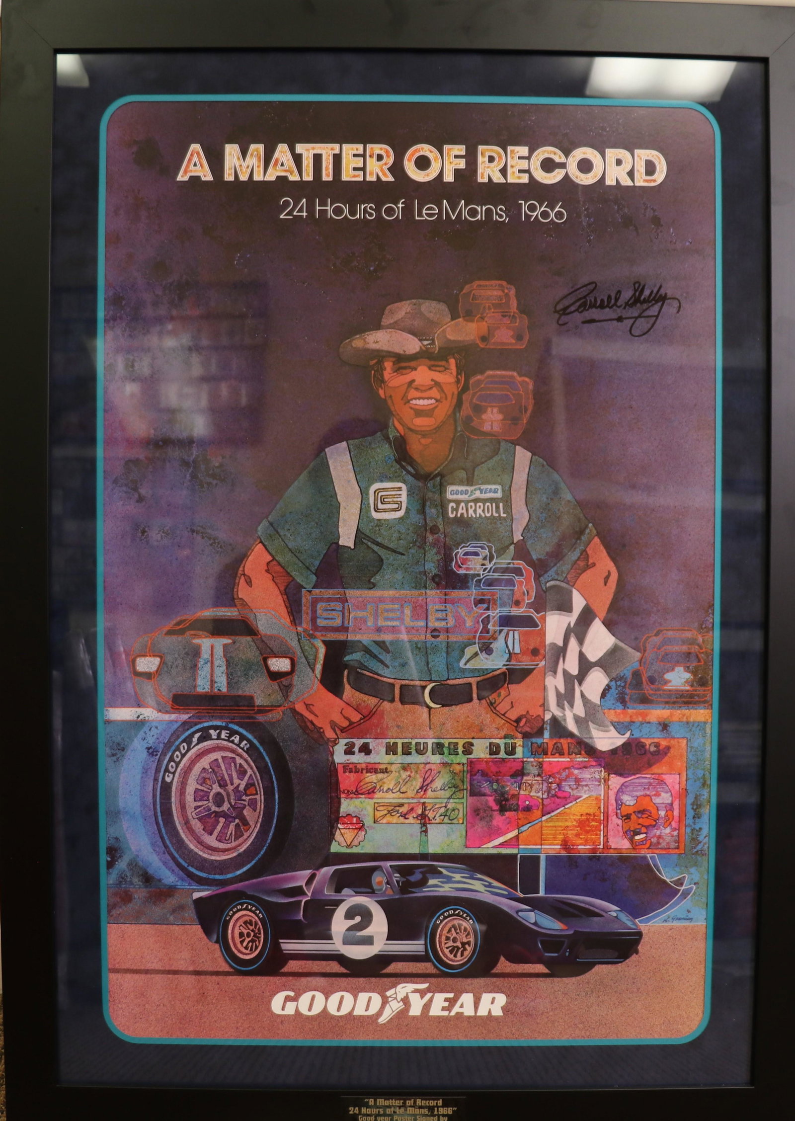 Carrroll Shelby Le Mans 1966 poster signed framed (1 of 1)