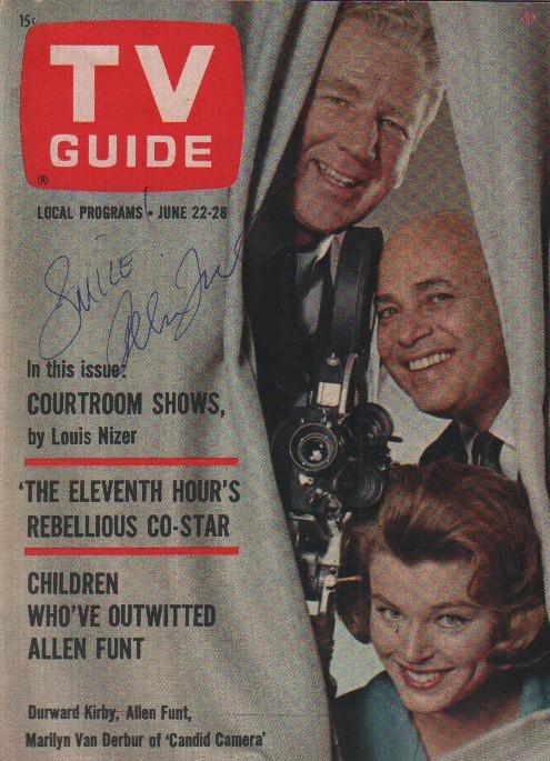 Allen Funt signed Candid Camera TV Guide: A scarce TV Guide in near mint cond no label signed by Allen Funt the host of TVs Candid Camera show with COA