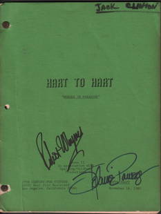 Hart to Hart cast signed script: An original sey used script signed by the cast of Robert Wagner and Stefanie Powers with COA