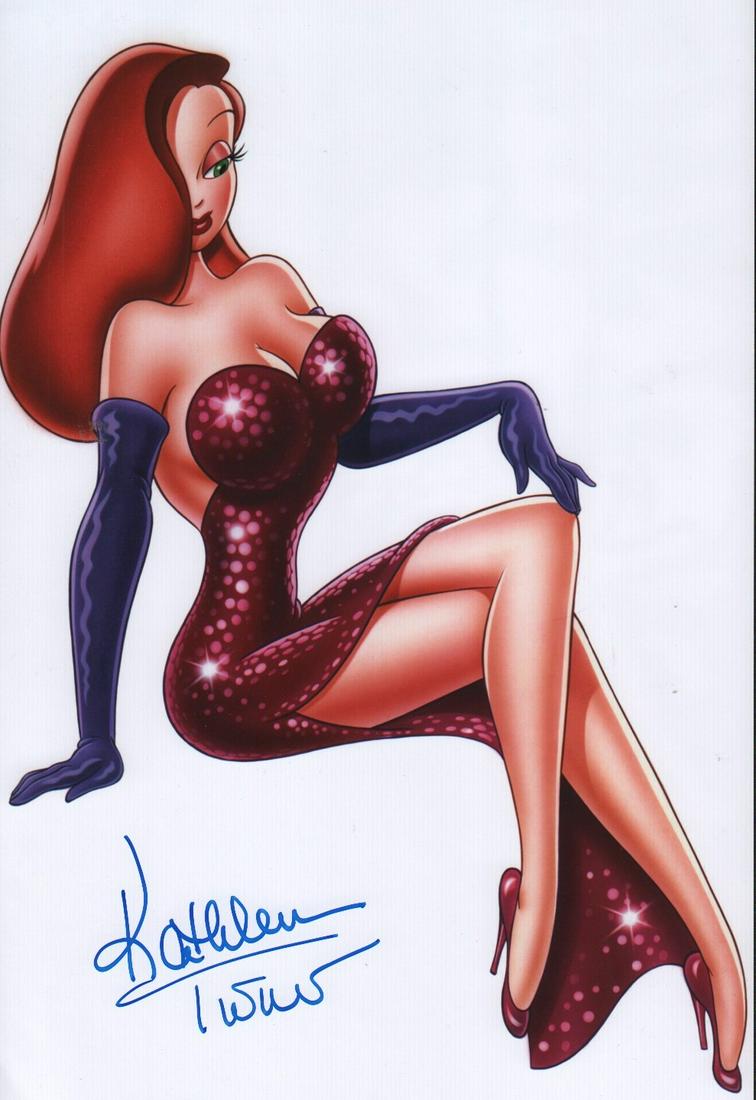 Kathleen Turner Jessica Rabbit signed 11x14 photograph: A color 11x14 as voice of Jessica Rabbitt from our exclusive private signing with her with COA