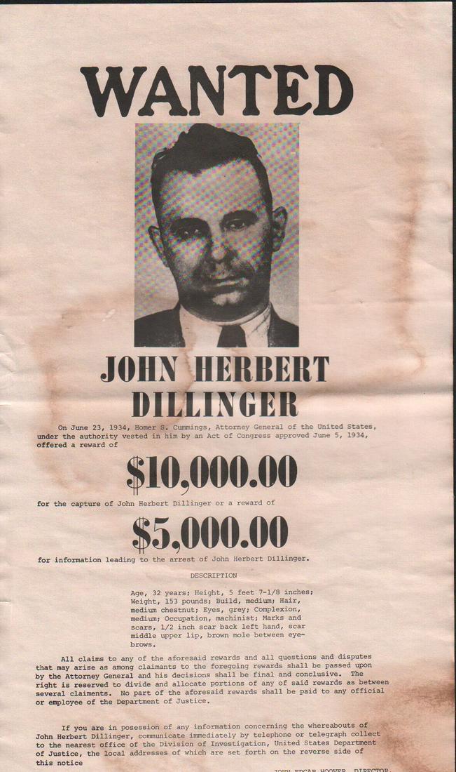 Dillinger original putdoor RARE style Wanted poster (1 of 1)