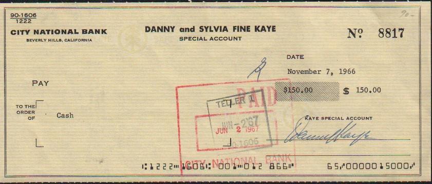 Danny Kaye signed bank check (1 of 1)