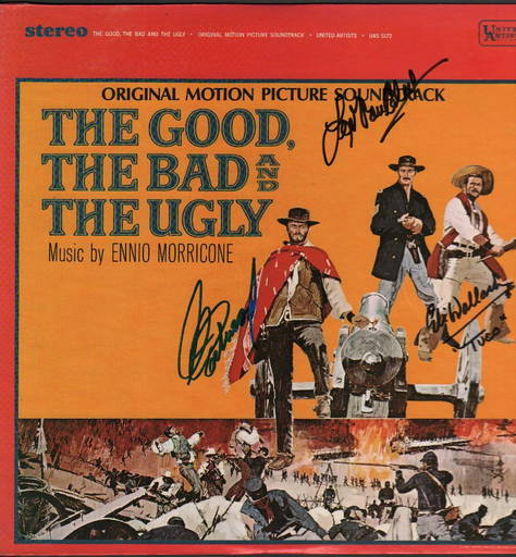Good Bad and the Ugly LP soundtrack signed by the three stars RARE ...