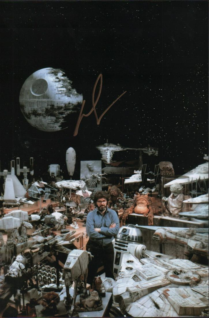 George Lucas signed 10x15 photograph: A color gorgeous Star Wars 11x14 of the legendary creator and Director with COA