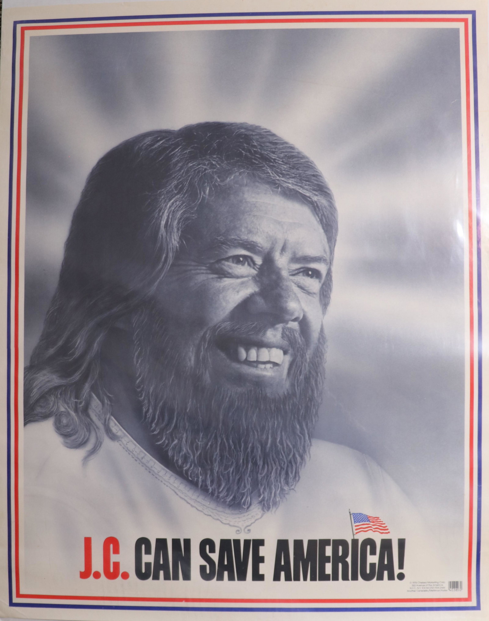 Jimmy Carter as Jesus !: A RARE one sheet styled poster JC Can Save us showing a beared Jimmy Carter produced during his administration rare satire art