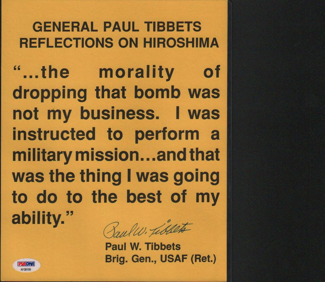 Col Paul Tibbets (pilot of plabe that dropped atomic bomb) signed quote with PSA DNA (1 of 1)