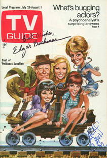 Petticoat Junction rare TV Guide signed by cast member and artist: A rare Petticoat Junction TV Guide no label signed by the famed artist of MAD magazine who did the cover Jack Davis and featured star Edgar Buchanan the rarest of the cast as the Uncle with COA