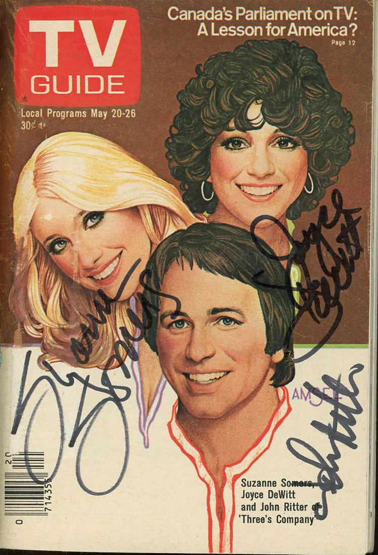 Three's Company cast signed rare TV Guide (1 of 1)
