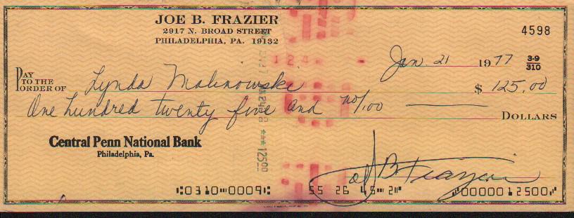 Joe Frazier rare bank check signed (1 of 1)