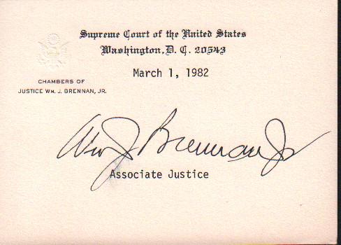William Brennan Jr signed Supreme Court card (1 of 1)