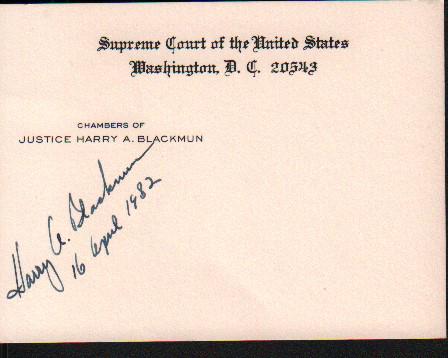 Harry Blackmun signed Supreme Court card (1 of 1)