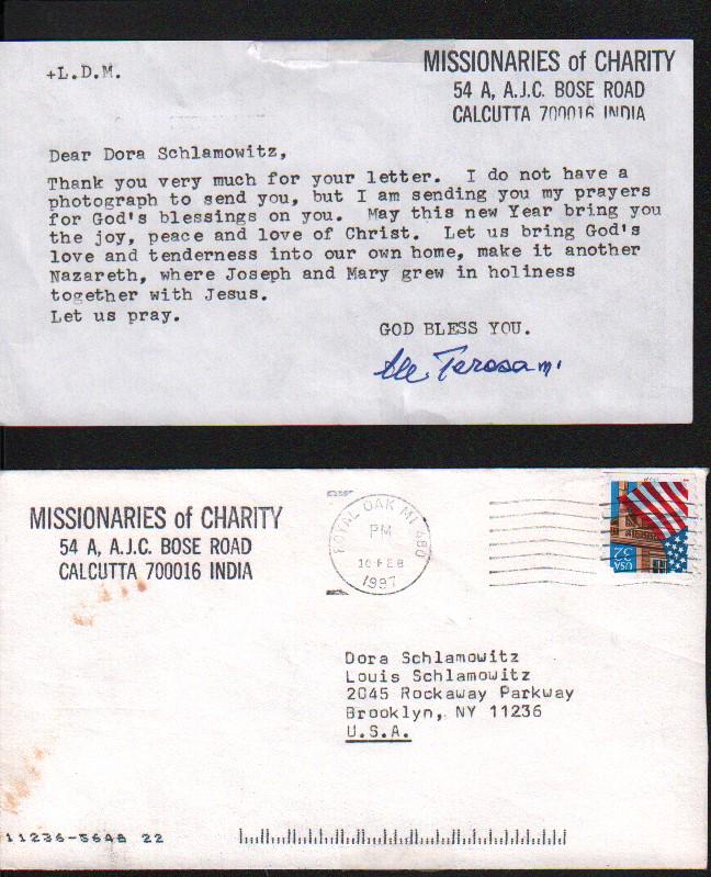 Mother Teresa rare letter and envelope signed (1 of 1)